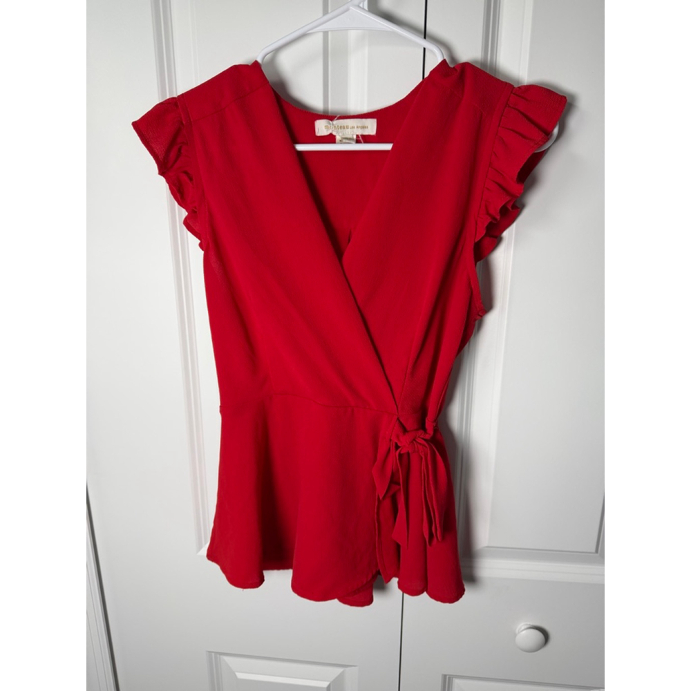 MONTEAU Los Angeles Red Wrap Blouse M